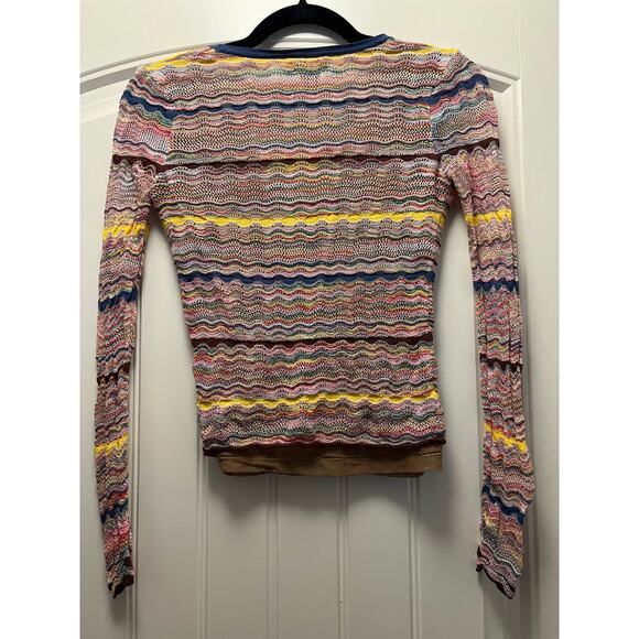 Milly Women’s Scoop Neck Multicolor Stretch Striped Knit Long Sleeve Top Size S - Picture 3 of 3
